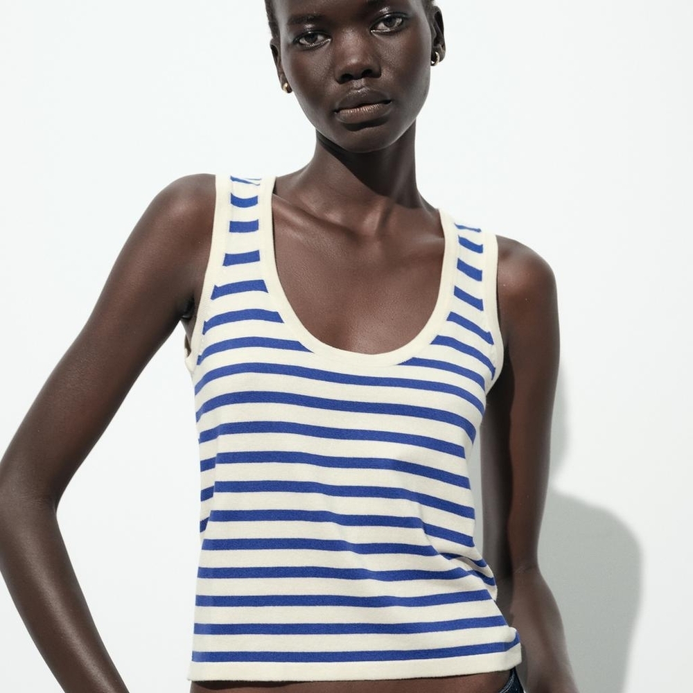 Zara Blue and White Striped Tank Top